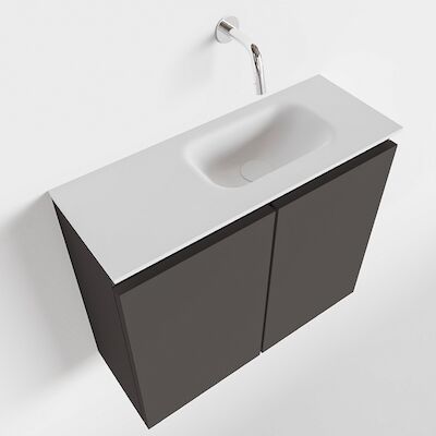 MONDIAZ TURE 60cm toiletmeubel dark grey. EDEN wastafel talc rechts geen kraangat