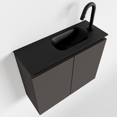 MONDIAZ TURE 60cm toiletmeubel dark grey. EDEN wastafel urban rechts 1 kraangat