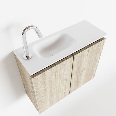 MONDIAZ TURE 60cm toiletmeubel light brown grey. EDEN wastafel talc links 1 kraangat