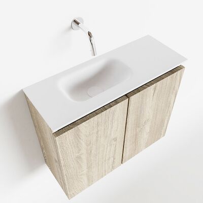 MONDIAZ TURE 60cm toiletmeubel light brown grey. EDEN wastafel talc links geen kraangat