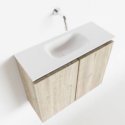 MONDIAZ TURE 60cm toiletmeubel light brown grey. EDEN wastafel talc midden geen kraangat