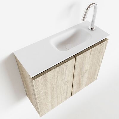 MONDIAZ TURE 60cm toiletmeubel light brown grey. EDEN wastafel talc rechts 1 kraangat