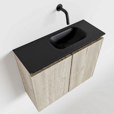MONDIAZ TURE 60cm toiletmeubel light brown grey. EDEN wastafel urban rechts geen kraangat