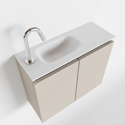 MONDIAZ TURE 60cm toiletmeubel linen. EDEN wastafel talc links 1 kraangat