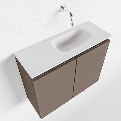 MONDIAZ TURE 60cm toiletmeubel smoke. EDEN wastafel talc rechts geen kraangat