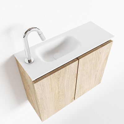 MONDIAZ TURE 60cm toiletmeubel washed oak. EDEN wastafel talc links 1 kraangat