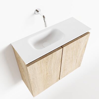 MONDIAZ TURE 60cm toiletmeubel washed oak. EDEN wastafel talc links geen kraangat