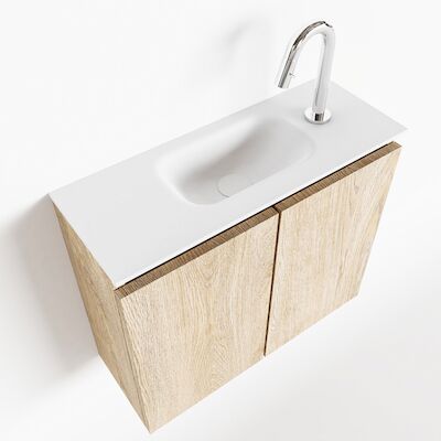 MONDIAZ TURE 60cm toiletmeubel washed oak. EDEN wastafel talc midden 1 kraangat