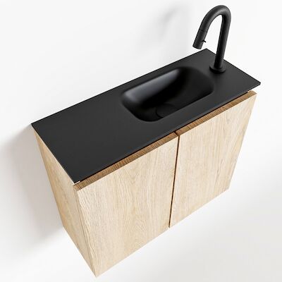MONDIAZ TURE 60cm toiletmeubel washed oak. EDEN wastafel urban rechts 1 kraangat