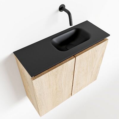 MONDIAZ TURE 60cm toiletmeubel washed oak. EDEN wastafel urban rechts geen kraangat