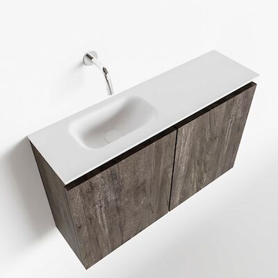 MONDIAZ TURE 80cm toiletmeubel dark brown. EDEN wastafel talc links geen kraangat