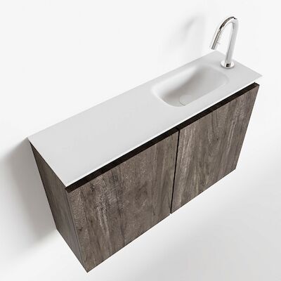 MONDIAZ TURE 80cm toiletmeubel dark brown. EDEN wastafel talc rechts 1 kraangat