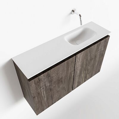 MONDIAZ TURE 80cm toiletmeubel dark brown. EDEN wastafel talc rechts geen kraangat