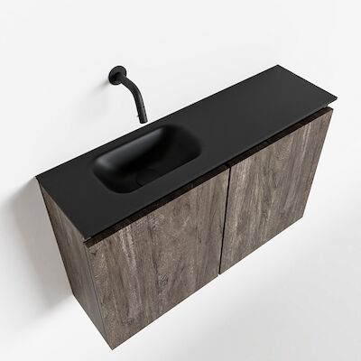 MONDIAZ TURE 80cm toiletmeubel dark brown. EDEN wastafel urban links geen kraangat