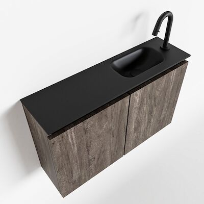 MONDIAZ TURE 80cm toiletmeubel dark brown. EDEN wastafel urban rechts 1 kraangat