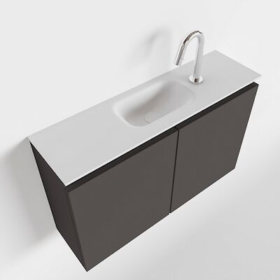 MONDIAZ TURE 80cm toiletmeubel dark grey. EDEN wastafel talc midden 1 kraangat