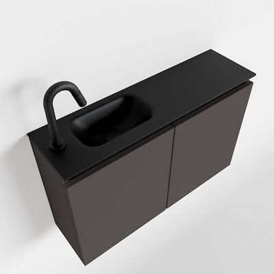 MONDIAZ TURE 80cm toiletmeubel dark grey. EDEN wastafel urban links 1 kraangat