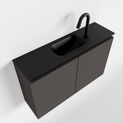 MONDIAZ TURE 80cm toiletmeubel dark grey. EDEN wastafel urban midden 1 kraangat