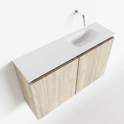MONDIAZ TURE 80cm toiletmeubel light brown grey. EDEN wastafel talc rechts geen kraangat
