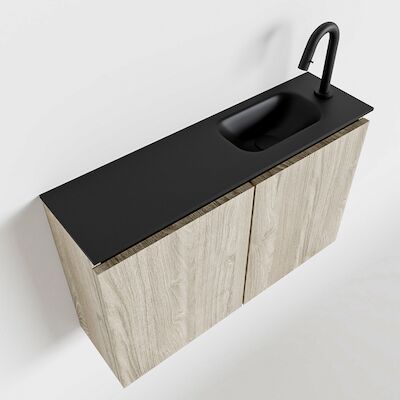 MONDIAZ TURE 80cm toiletmeubel light brown grey. EDEN wastafel urban rechts 1 kraangat