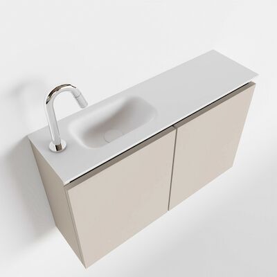 MONDIAZ TURE 80cm toiletmeubel linen. EDEN wastafel talc links 1 kraangat