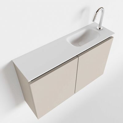 MONDIAZ TURE 80cm toiletmeubel linen. EDEN wastafel talc rechts 1 kraangat