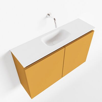 MONDIAZ TURE 80cm toiletmeubel ocher. EDEN wastafel talc midden geen kraangat