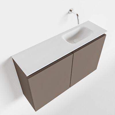MONDIAZ TURE 80cm toiletmeubel smoke. EDEN wastafel talc rechts geen kraangat