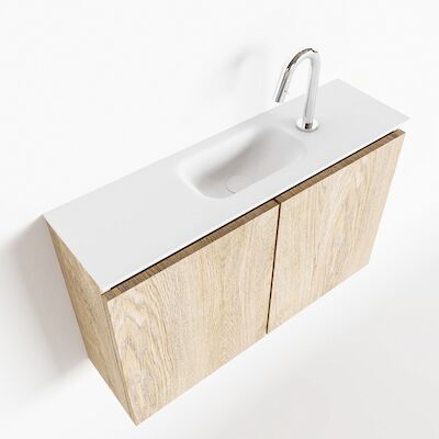MONDIAZ TURE 80cm toiletmeubel washed oak. EDEN wastafel talc midden 1 kraangat