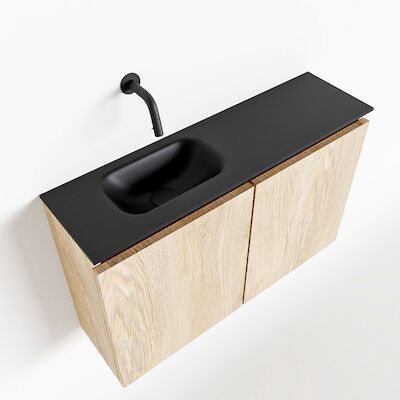 MONDIAZ TURE 80cm toiletmeubel washed oak. EDEN wastafel urban links geen kraangat
