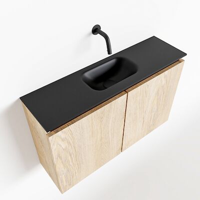 MONDIAZ TURE 80cm toiletmeubel washed oak. EDEN wastafel urban midden geen kraangat