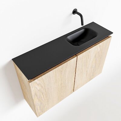 MONDIAZ TURE 80cm toiletmeubel washed oak. EDEN wastafel urban rechts geen kraangat