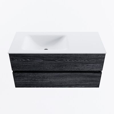 MONDIAZ VICA 100cm badmeubel onderkast Antracite 2 lades. Wastafel CLOUD links zonder kraangat, kleur Talc.