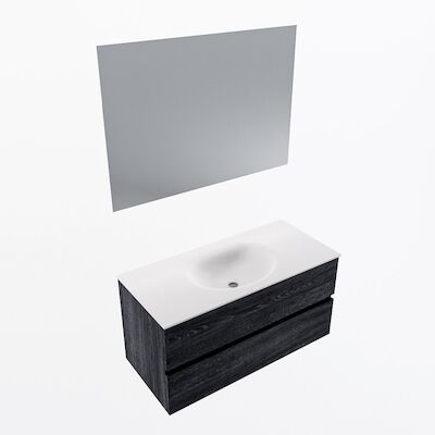 MONDIAZ VICA 100cm badmeubel onderkast Antracite 2 lades. Wastafel Moon midden 1 kraangat, kleur Talc met spiegel LED.