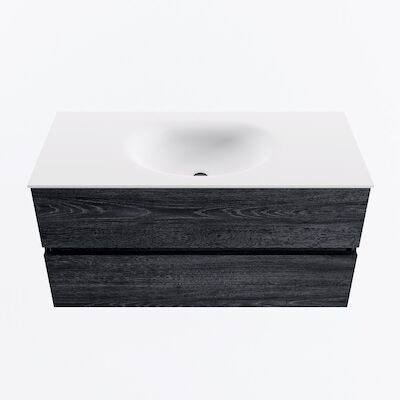 MONDIAZ VICA 100cm badmeubel onderkast Antracite 2 lades. Wastafel MOON midden 1 kraangat, kleur Talc.