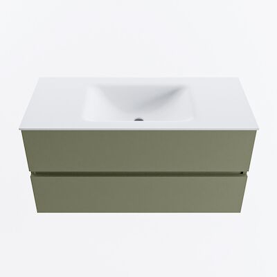 MONDIAZ VICA 100cm badmeubel onderkast Army 2 lades. Wastafel CLOUD midden 1 kraangat, kleur Talc.