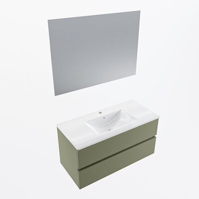 MONDIAZ VICA 100cm badmeubel onderkast Army 2 lades. Wastafel Denia midden 1 kraangat, kleur Glanzend Wit met spiegel LED.