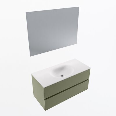 MONDIAZ VICA 100cm badmeubel onderkast Army 2 lades. Wastafel Moon midden zonder kraangat, kleur Talc met spiegel LED.