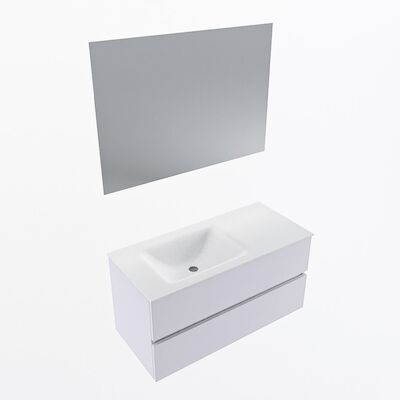 MONDIAZ VICA 100cm badmeubel onderkast Cale 2 lades. Wastafel CLOUD links 1 kraangat, kleur Talc met spiegel LED.