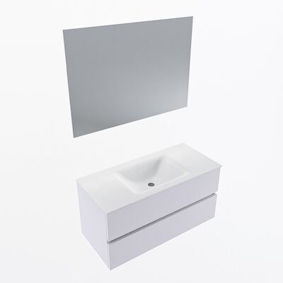 MONDIAZ VICA 100cm badmeubel onderkast Cale 2 lades. Wastafel CLOUD midden 1 kraangat, kleur Talc met spiegel LED.