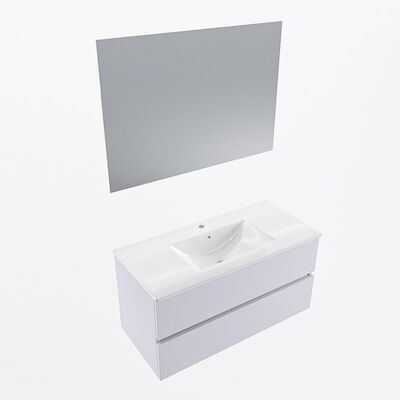 MONDIAZ VICA 100cm badmeubel onderkast Cale 2 lades. Wastafel Denia midden 1 kraangat, kleur Glanzend Wit met spiegel LED.
