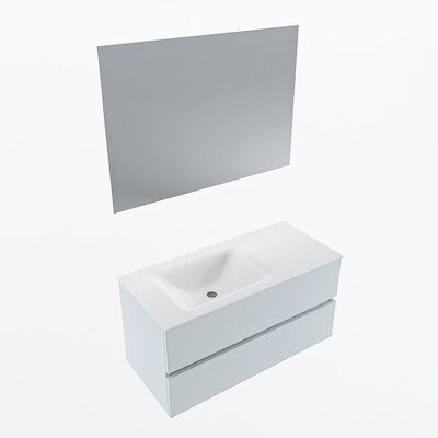 MONDIAZ VICA 100cm badmeubel onderkast Clay 2 lades. Wastafel CLOUD links 1 kraangat, kleur Talc met spiegel LED.