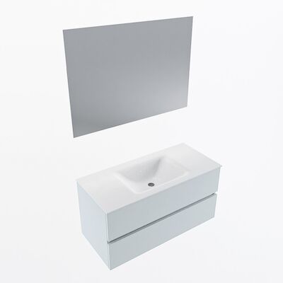 MONDIAZ VICA 100cm badmeubel onderkast Clay 2 lades. Wastafel CLOUD midden 1 kraangat, kleur Talc met spiegel LED.