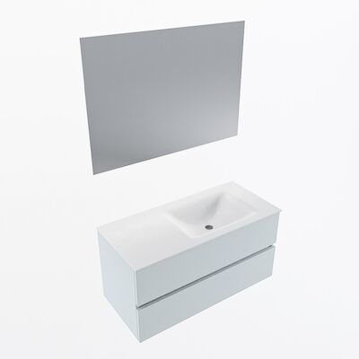 MONDIAZ VICA 100cm badmeubel onderkast Clay 2 lades. Wastafel CLOUD rechts zonder kraangat, kleur Talc met spiegel LED.