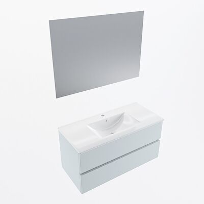 MONDIAZ VICA 100cm badmeubel onderkast Clay 2 lades. Wastafel Denia midden 1 kraangat, kleur Glanzend Wit met spiegel LED.