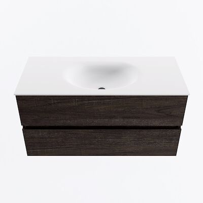 MONDIAZ VICA 100cm badmeubel onderkast Dark Brown 2 lades. Wastafel MOON midden 1 kraangat, kleur Talc.
