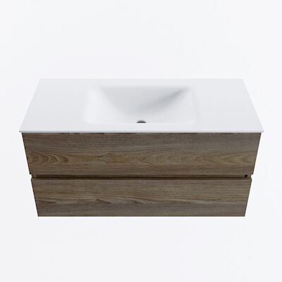 MONDIAZ VICA 100cm badmeubel onderkast Dark Brown Grey 2 lades. Wastafel CLOUD midden zonder kraangat, kleur Talc.