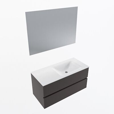 MONDIAZ VICA 100cm badmeubel onderkast Dark Grey 2 lades. Wastafel CLOUD rechts zonder kraangat, kleur Talc met spiegel LED.