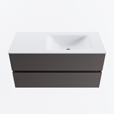 MONDIAZ VICA 100cm badmeubel onderkast Dark Grey 2 lades. Wastafel CLOUD rechts zonder kraangat, kleur Talc.