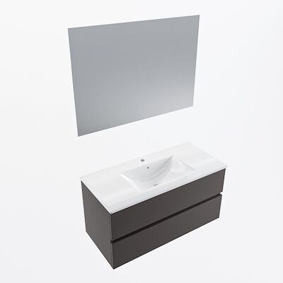 MONDIAZ VICA 100cm badmeubel onderkast Dark Grey 2 lades. Wastafel Denia midden 1 kraangat, kleur Glanzend Wit met spiegel LED.